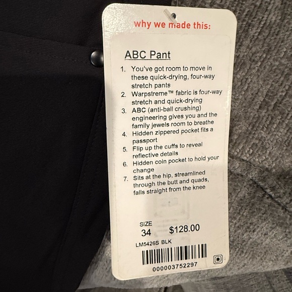 NWT LULULEMON ABC Pant 34x34 - Picture 2 of 6